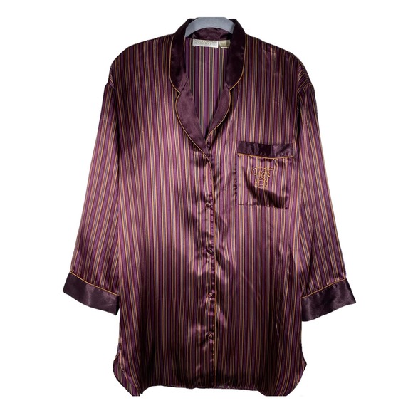 Victoria's Secret Other - Vintage Victorias Secret Gold Label Striped Pajama PJ Top Burgundy Gold Size P